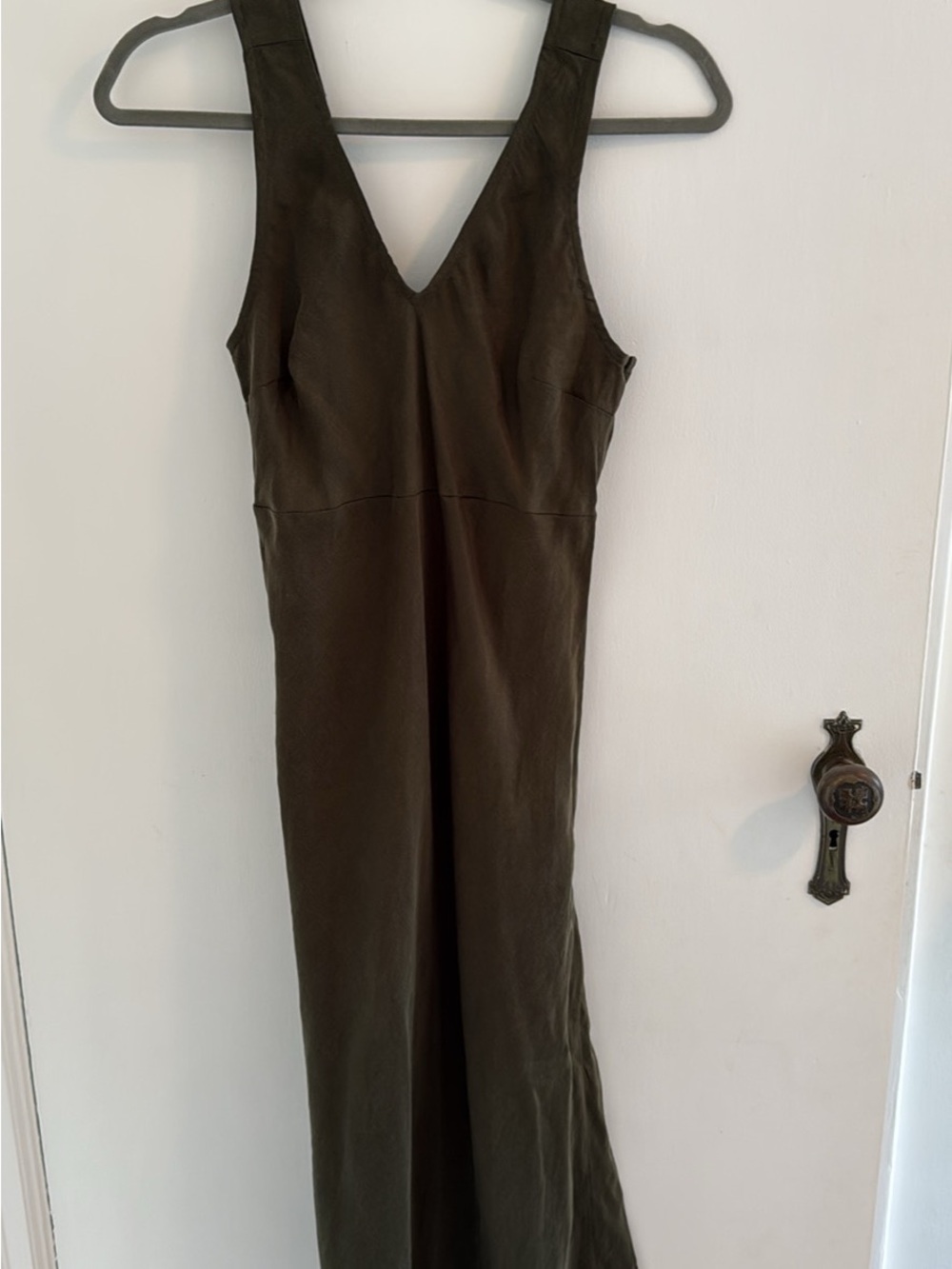 Sleeveless V-Neck Olive Green Dress